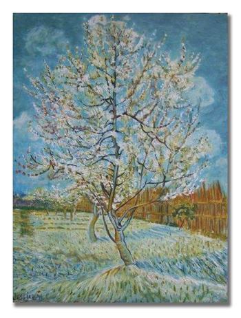 reproductie de roze perzikboom van Vincent van Gogh replica schilderij - reproductie schilderij - reproductie schilderijen - Kunstreplica.nl